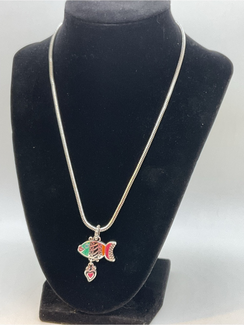 Brighton Lil Sea Silver-Plated Fish Pendant Necklace with Pink and Green Enamel
